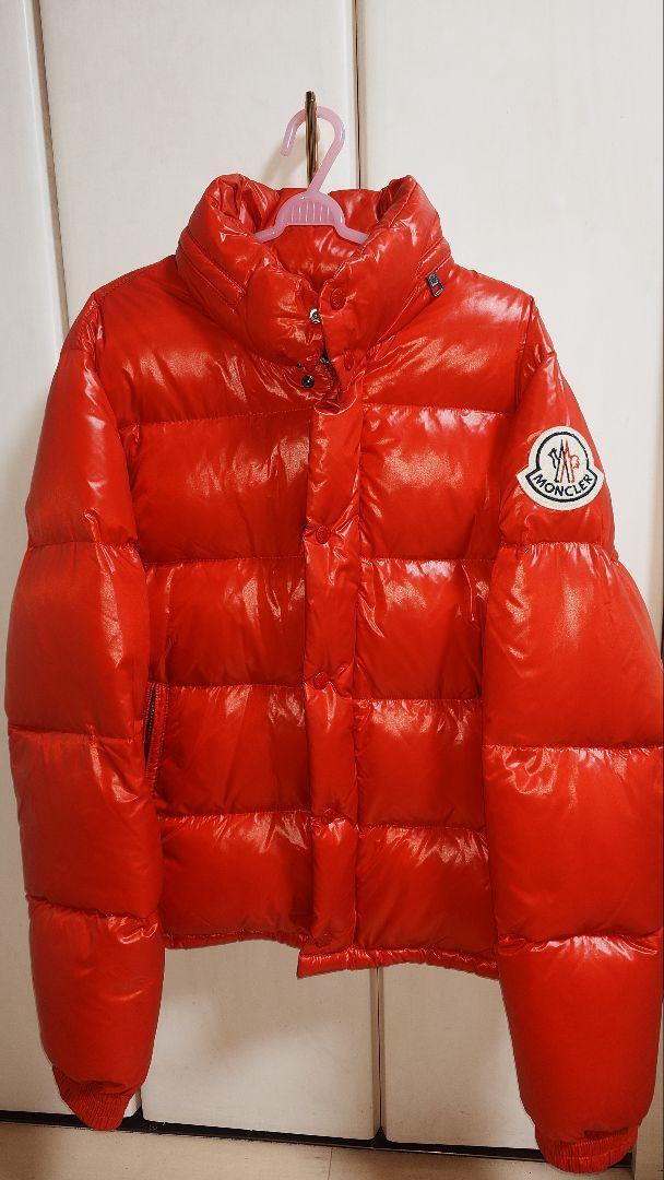 MONCLER EVEREST Down Jacket Red Puffer Jacket Nylon Big Logo Men's