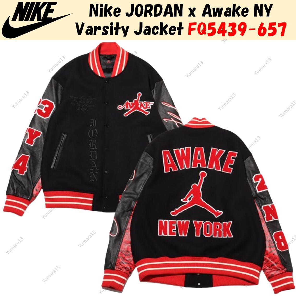 Nike JORDAN x Awake NY Varsity Jacket Red Black FQ5439-657 Size JP
