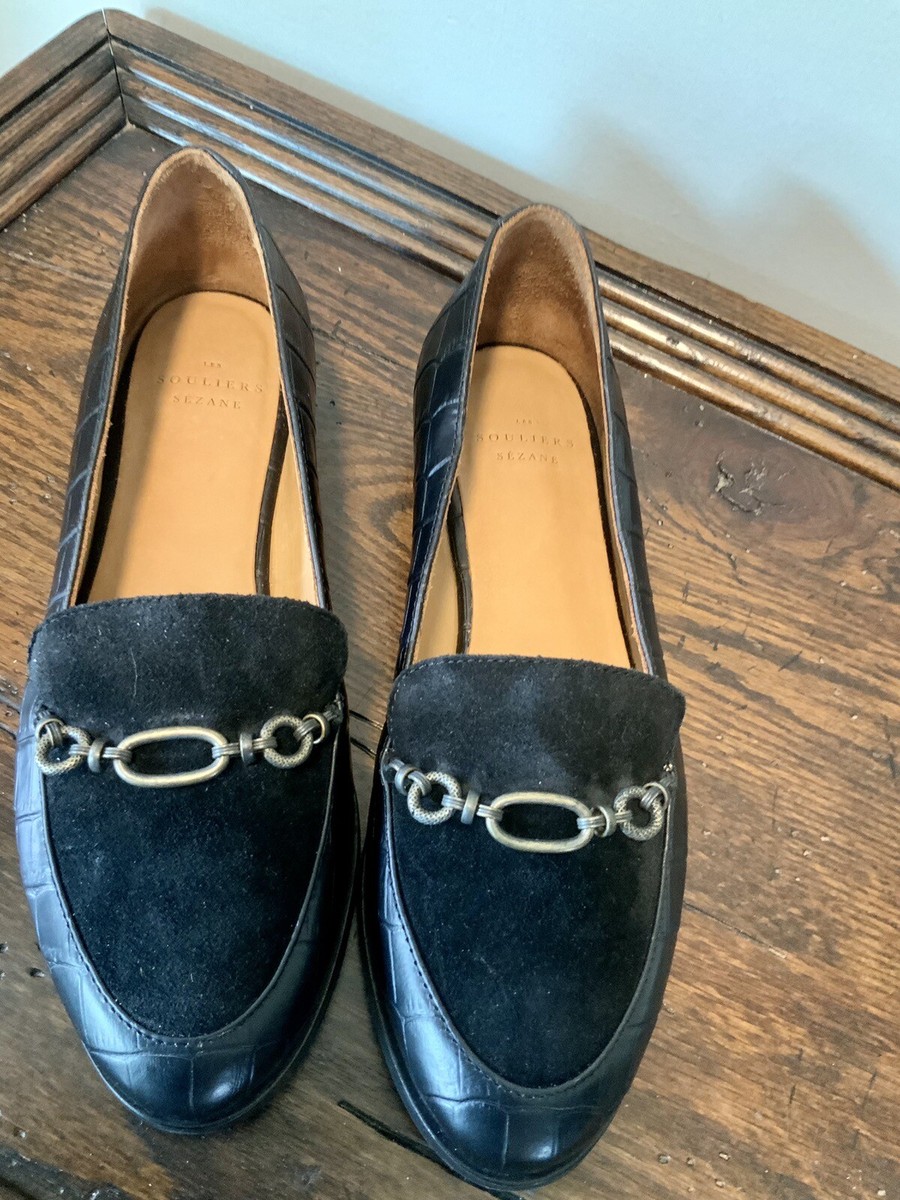SOULEIRS SEZANE LOAFERS SMOOTH BLACK Croc Suede SIZE 37 | eBay