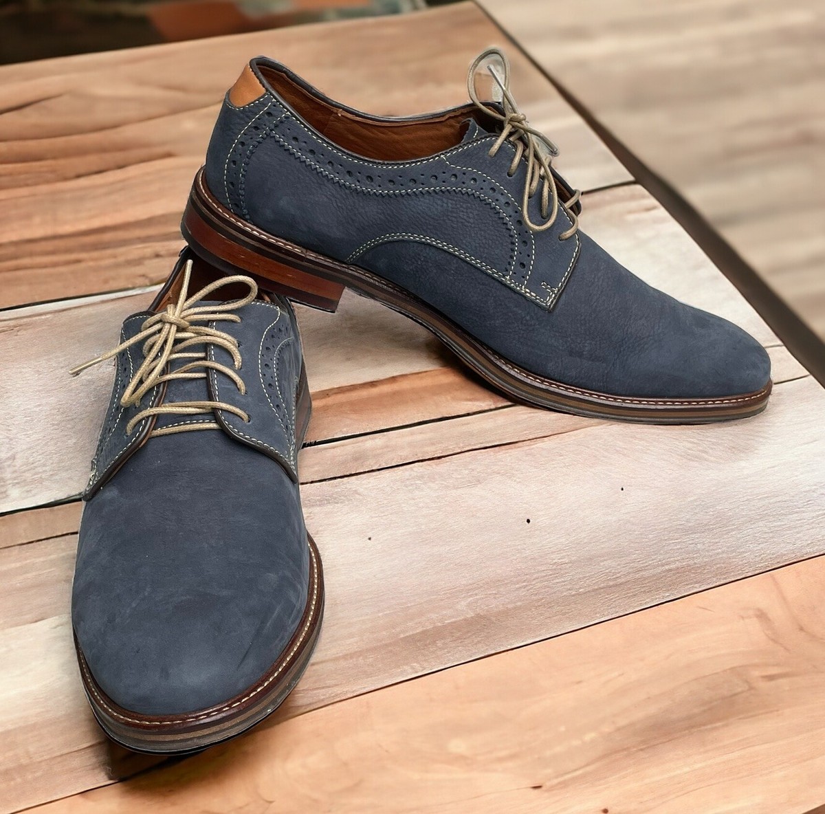 Johnston & Murphy Warner Plain Toe Navy Blue Tumbled Nubuck Suede