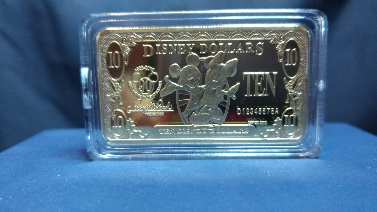 Rare Genuine Disney Dollars $10 Gold 90th Anniversary Mickey Mouse