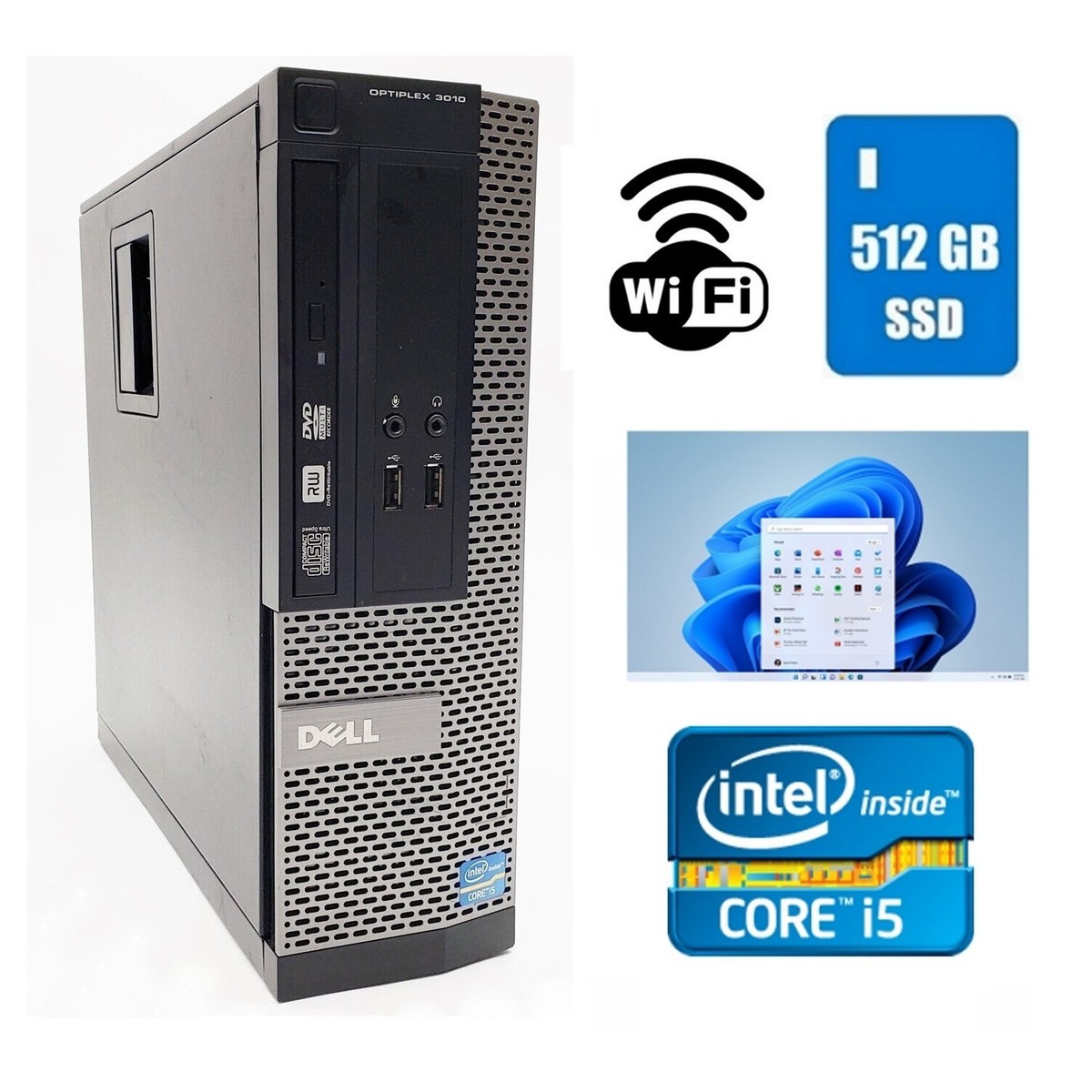 Dell OptiPlex 3010 Desktop SFF Core i5 16GB Ram 512GB SSD Wi-Fi