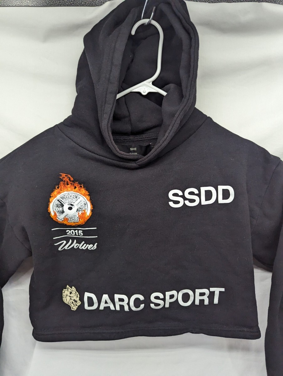 Darc Sport X SSDD Wolves Womens Black Crop Sweatshirt Hoodie Size