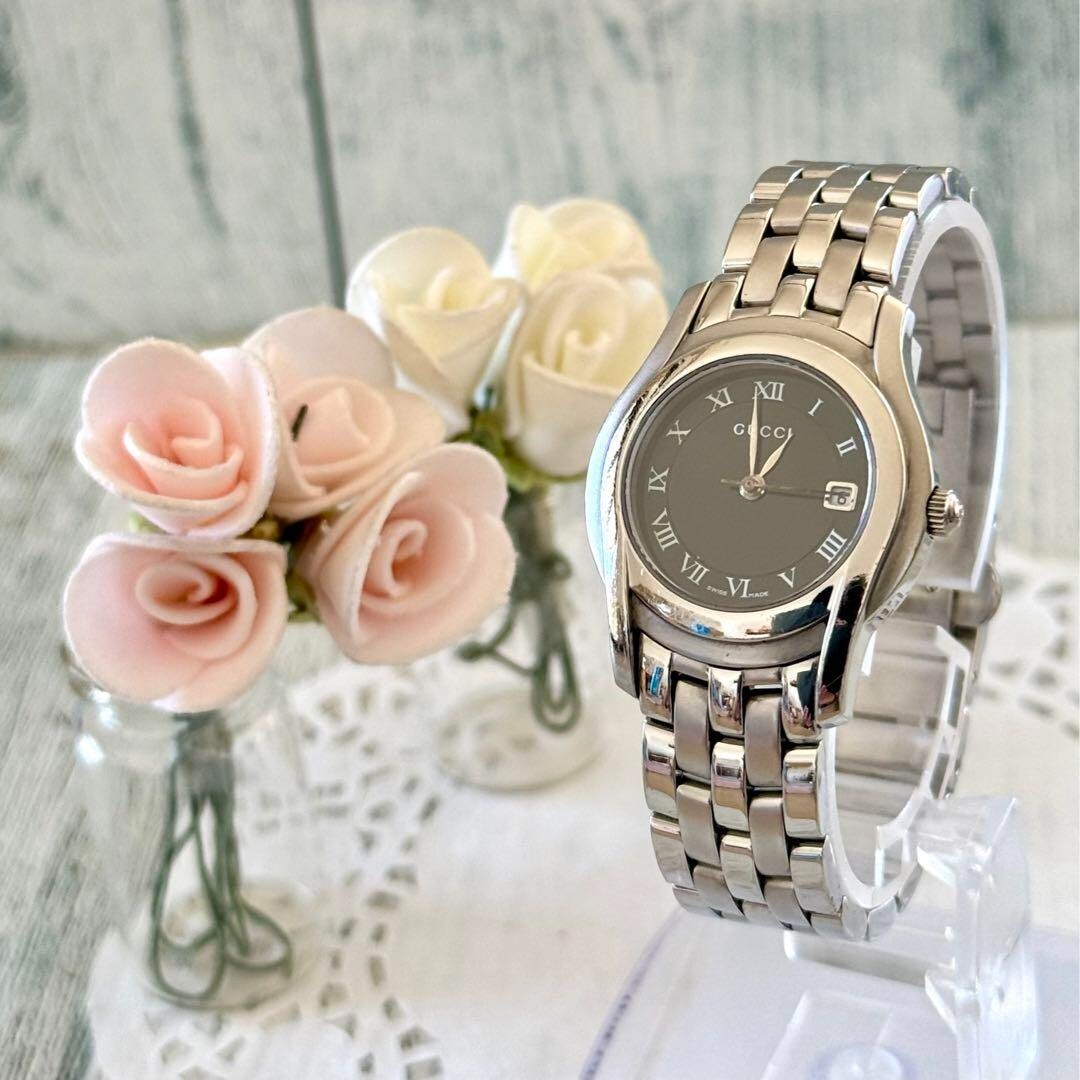 GUCCI 5500L Watch Silver Black Used From Japan Check description