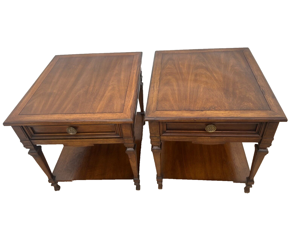 Set of Two Drexel Heritage Nightstands End Tables Drawer, Shelf
