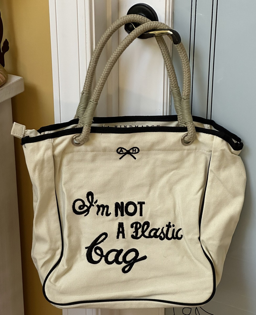 Anya Hindmarch I'M NOT A PLASTIC BAG Tote Cotton Canvas Bag, RARE