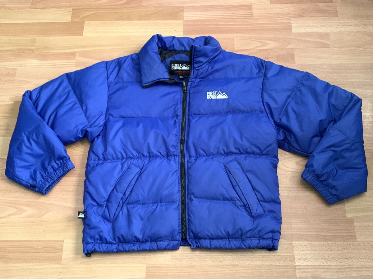 90s Rare VTG FIRST DOWN Duck Down Puffer Coat Ski Winter Blue