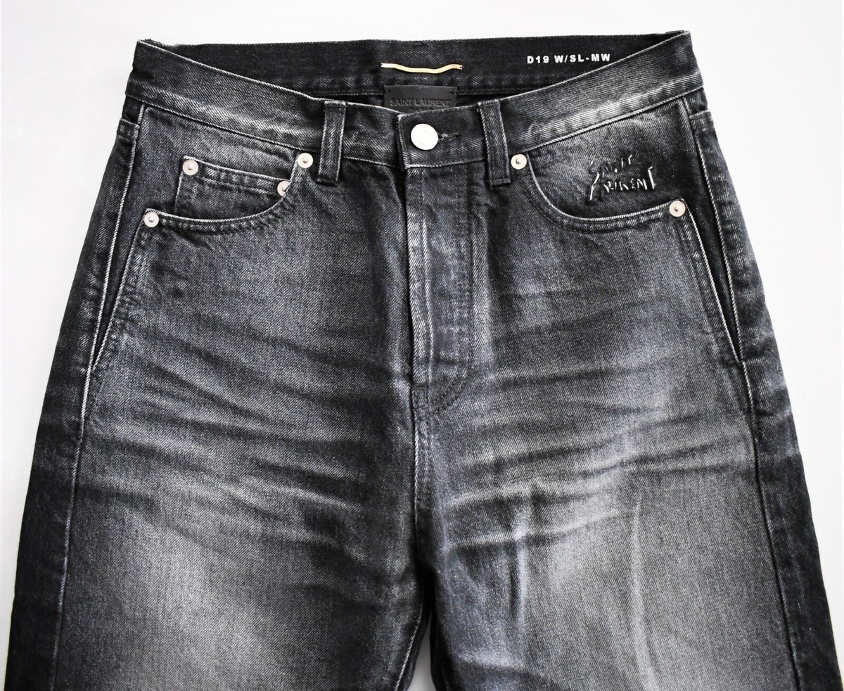 New SAINT LAURENT Paris D19 W/SL-MW Black SLIM HIGH WAIST Jeans 27