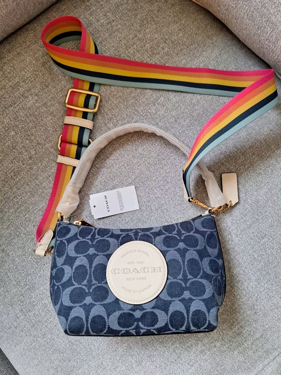 Coach Dempsey Shoulder Bag Signature Jacquard Denim Blue Purse NWT