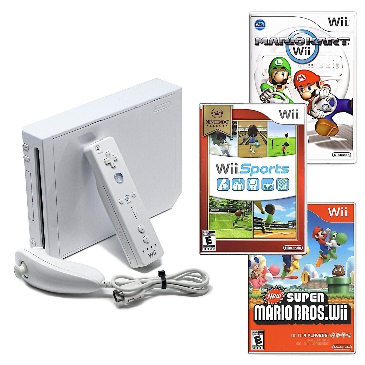 Authentic Wii Console White + Pick Games, Controllers & Cords + US