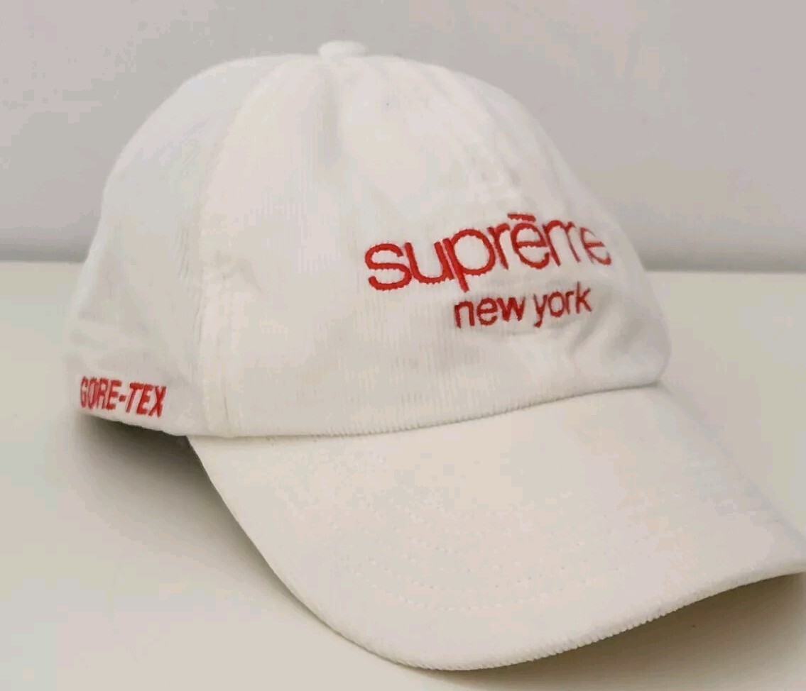 FW21 Supreme GORETEX corduroy Classic Logo 6-panel White water