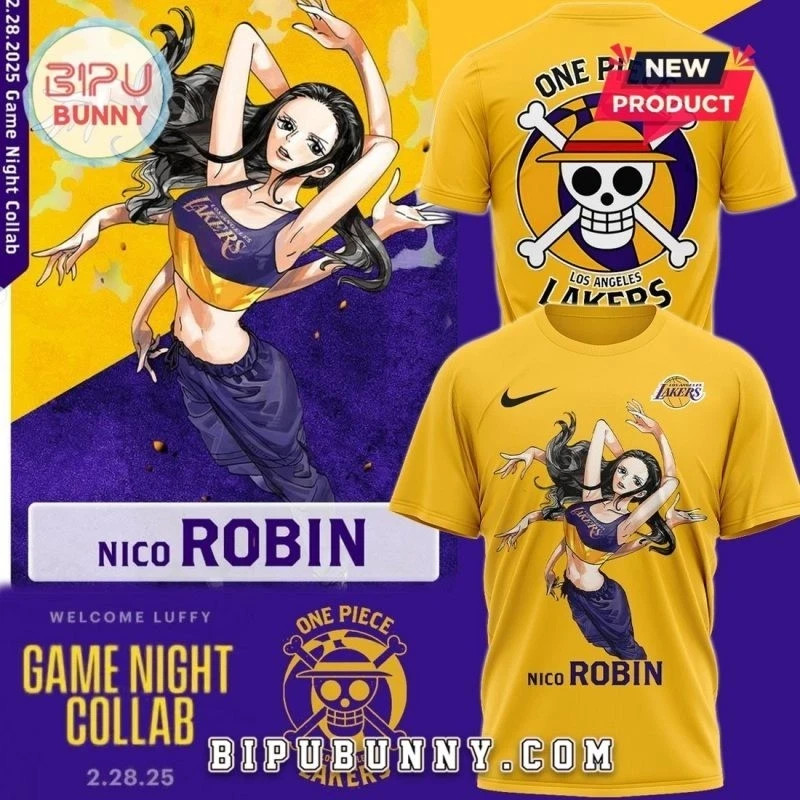 One Piece Night Nico Robin X Los Angeles Laker NBA T-Shirt Size S