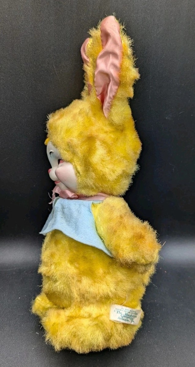 RUSHTON Company Vintage Rubber Face Plush Yellow Bunny Rabbit w
