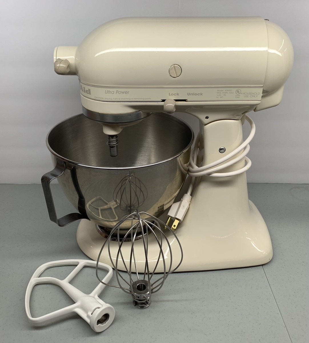KitchenAid KSM90 Mixer Cream Color With Stainless Bowl Beater And