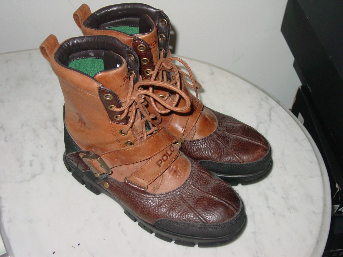 Mens Polo Ralph Lauren Dual Zip Adjustable Strap Black/Brown Boots