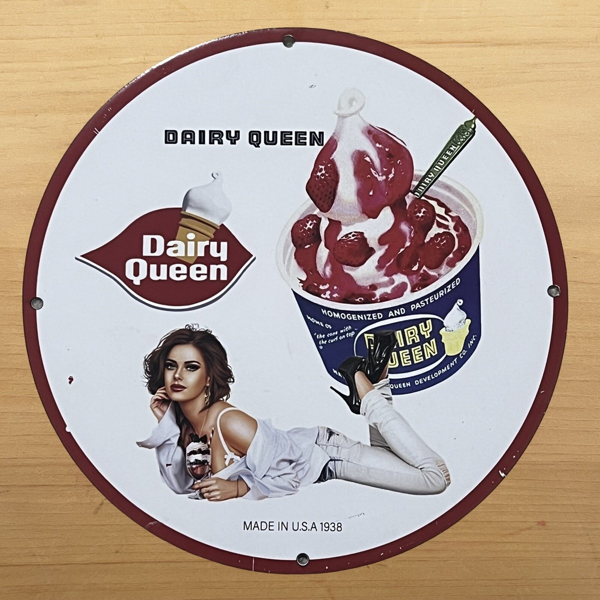 VINTAGE DAIRY QUEEN PORCELAIN SIGN ICE CREAM SALES SERVICE STATION