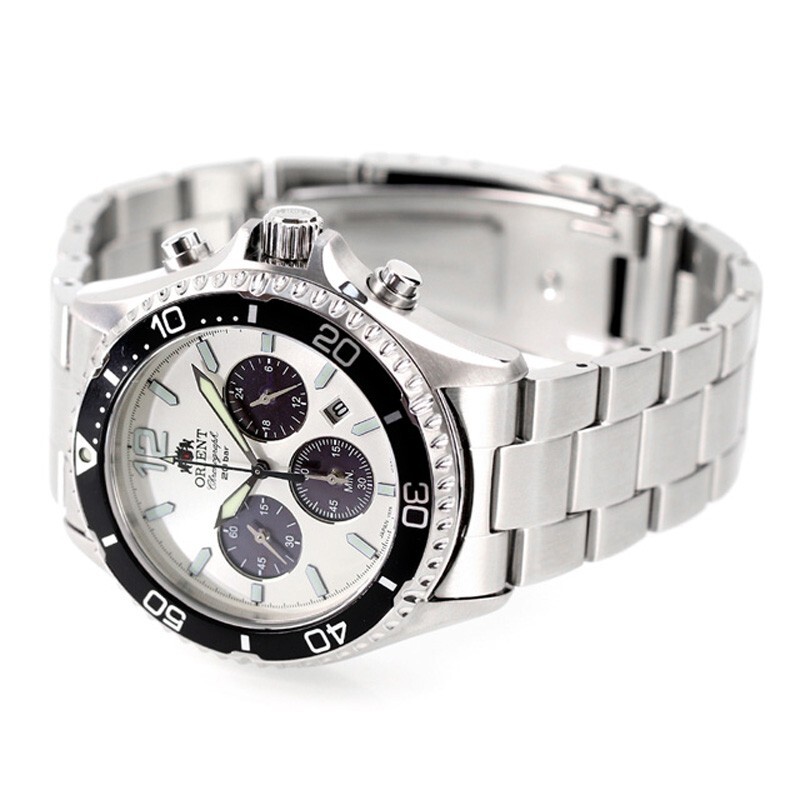 Orient Mako RN-TX0203S Panda White Dial Solar Analog Chronograph