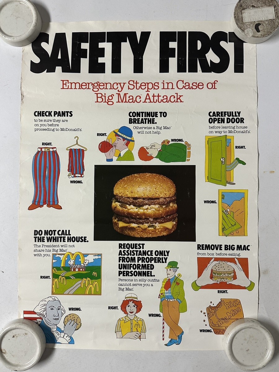 Vintage 1970's McDonald's Big Mac Attack Safety Poster Funny 15.5