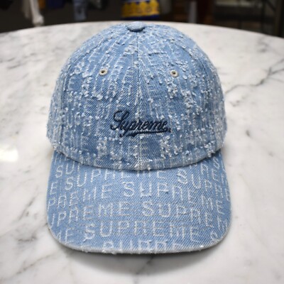 Supreme Needle Punch Denim 6-Panel Script Logo Hat Cap Light Blue