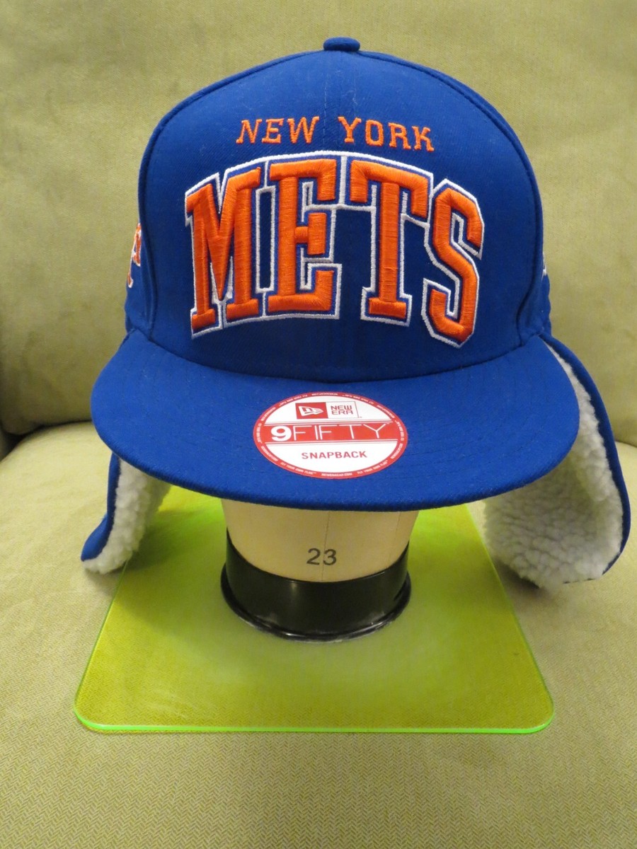 New Era NY Mets Blue Dog Ear Flaps Snapback Adjustable Hat, Text