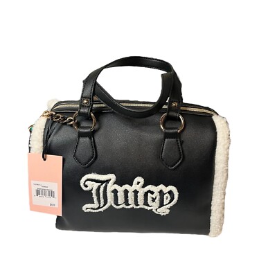 Juicy Couture Black Flashback Medium Satchel Faux Sherpa Crossbody