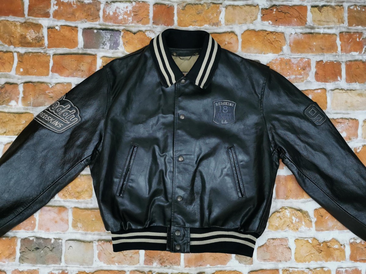 Redskins Vintage Leather Jacket 18th South Campus Teddy 93 Black