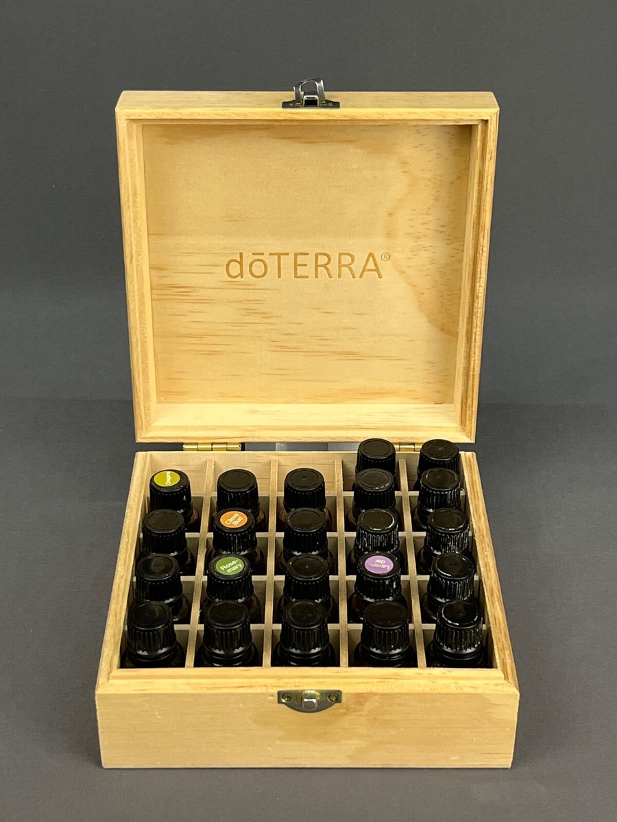doTERRA Logo Engraved Wooden 25 Bottle Storage Travel Box +20 Oils