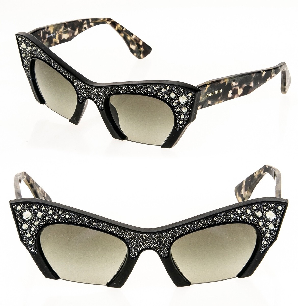 MIU MIU RASOIR 02Q Rock Sunglasses Cat Eye Black Marble CRYSTAL