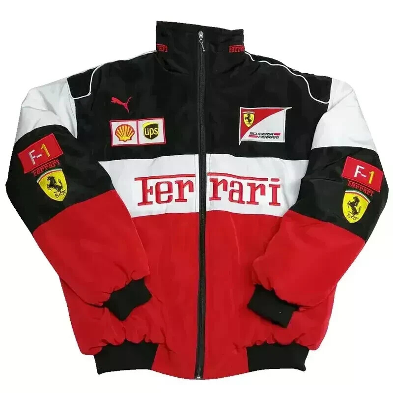 Ferrari F1 Team Racing Jacket Red and White Embroidery Cotton