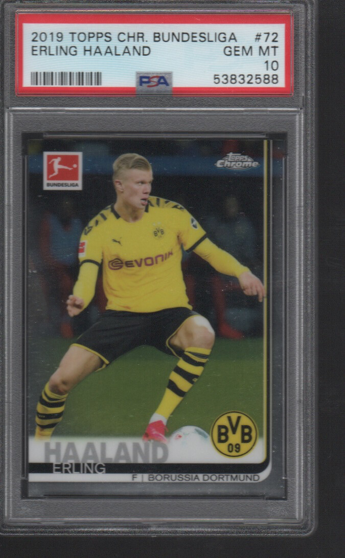 ERLING HAALAND 2019 TOPPS CHROME BUNDESLIGA ROOKIE CARD #72 PSA 10
