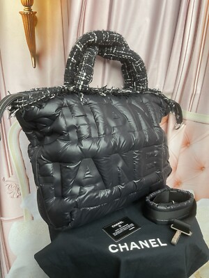 CHANEL Doudoune Coconage Bag Black Nylon/Tweed Ladies 2WAY w