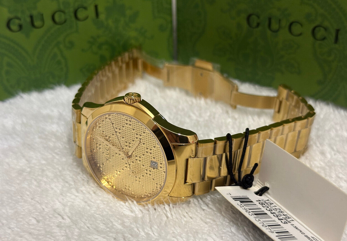 gucci g-collection ya126461 gold dial stainless steel unisex