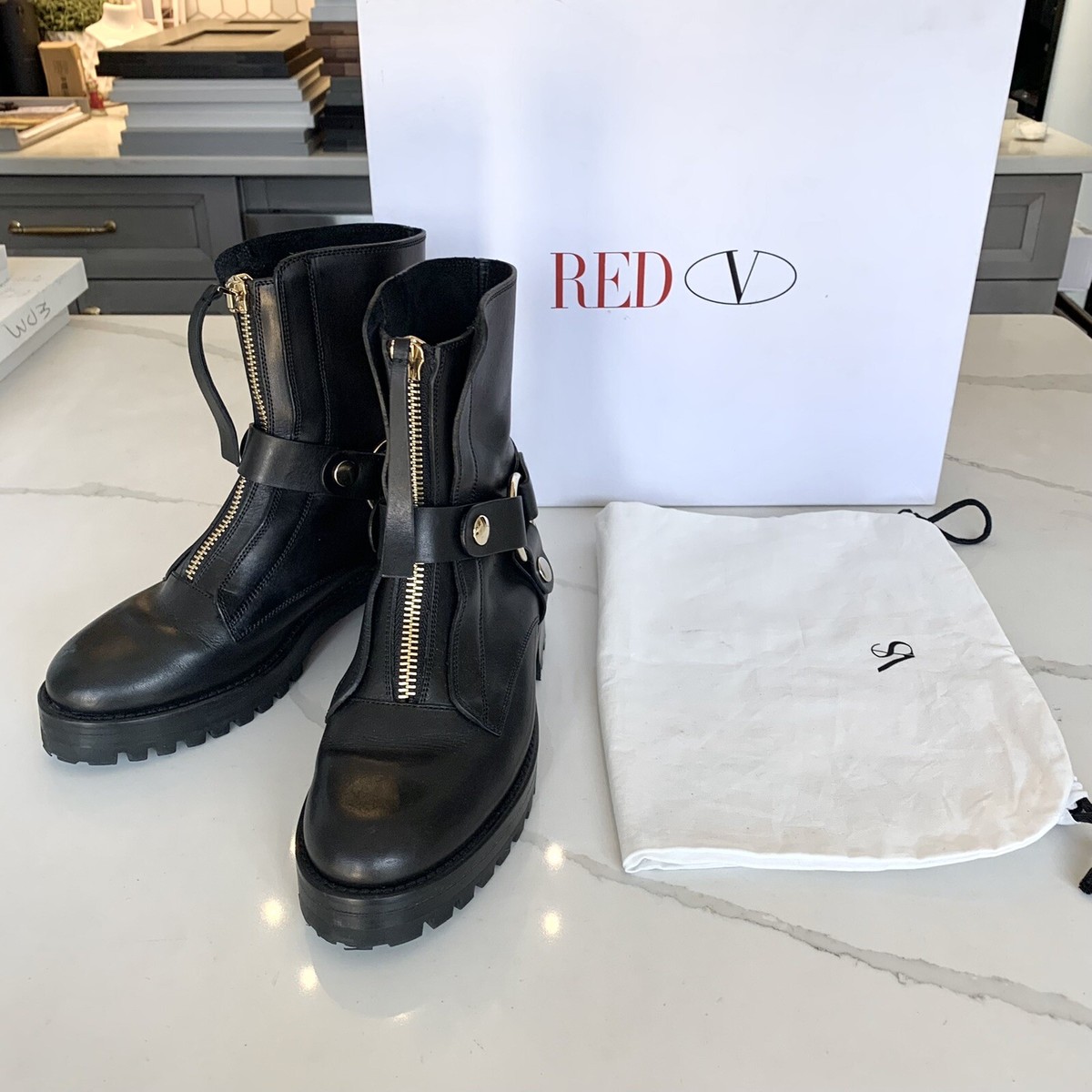 RED Valentino Stirrup Leather Combat Boots Women's 8 | eBay