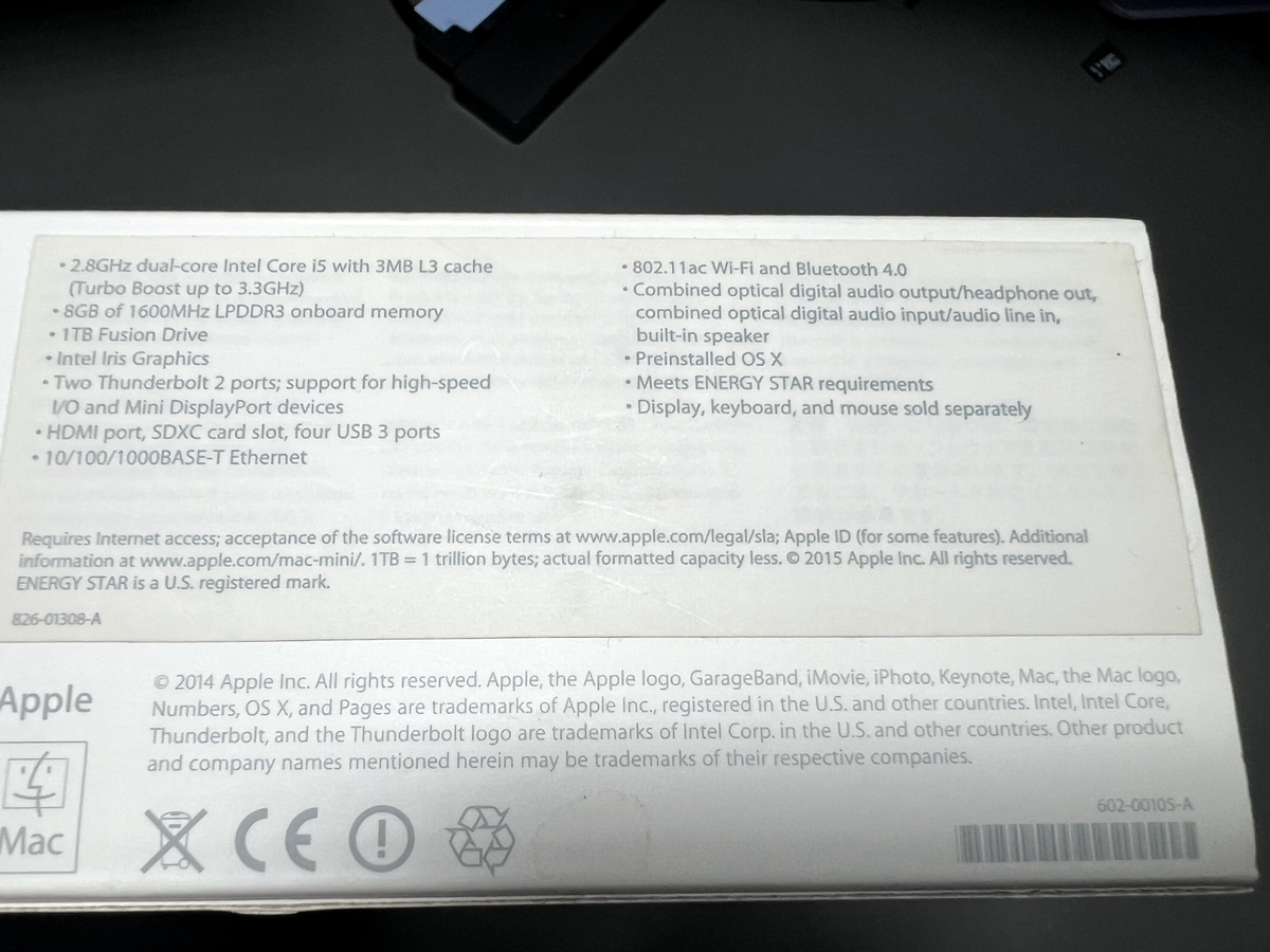 2014 Apple Mac Mini i5 2.8GHz 8GB Ram 1TB Fusion Drive Silver