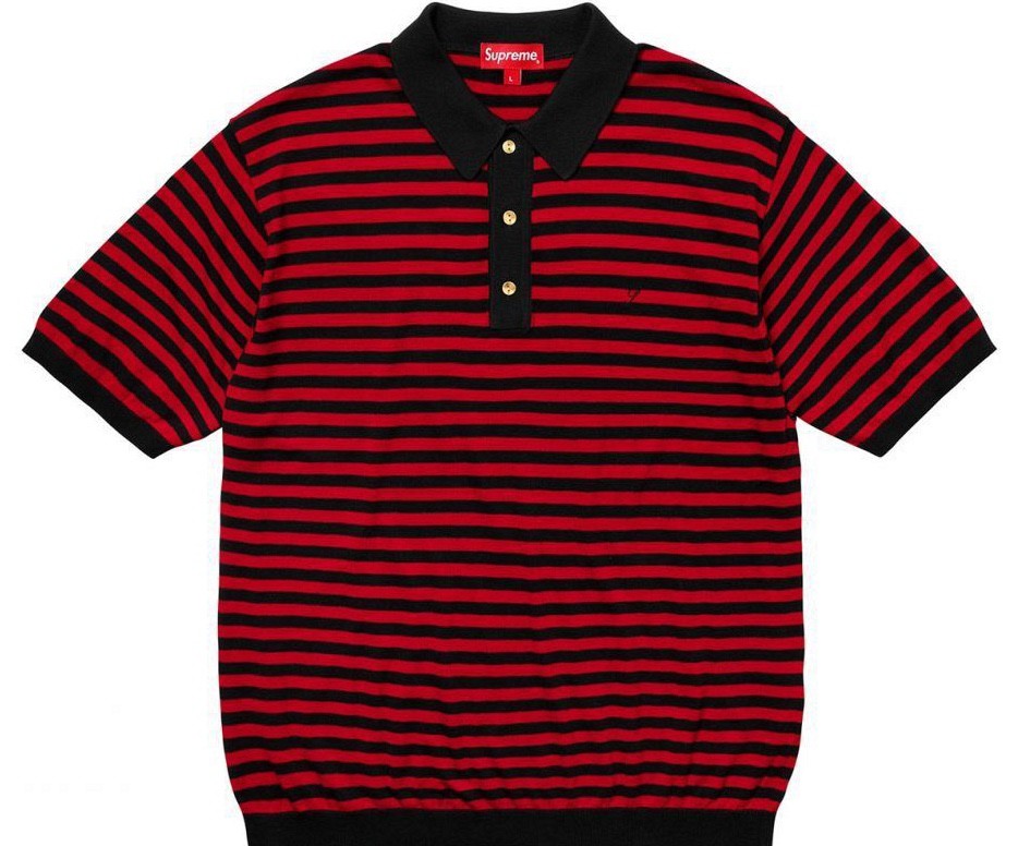 Supreme Striped Knit Polo Red Black Size Medium SS18 Collared