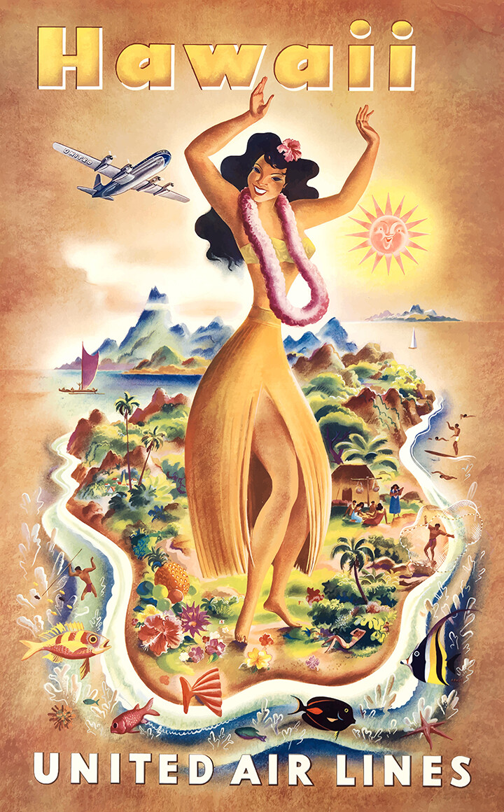 ユナイテッド航空 ハワイ ビンテージ ポスター オリジナル Tiki