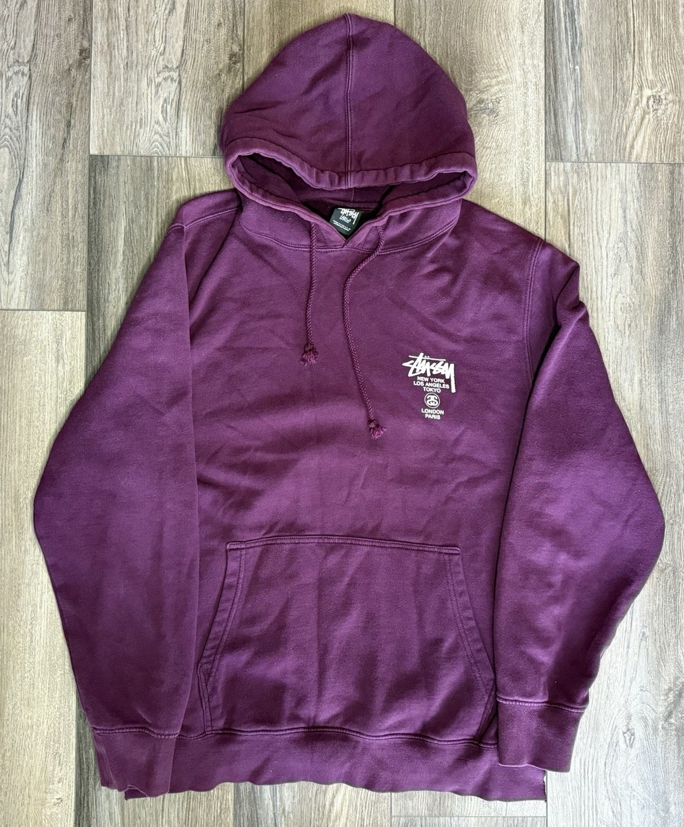 Stussy World Tour Maroon Size L Hoodie Bronx Compton Brooklyn