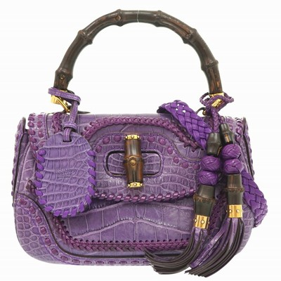 GUCCI New Bamboo Shoulder Bag 263970 Fringe Tassel Purple Leather