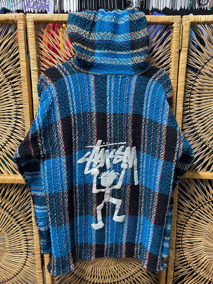 Vtg 90s Stussy Mexican Baja Poncho Pullover Blanket Drug Rug