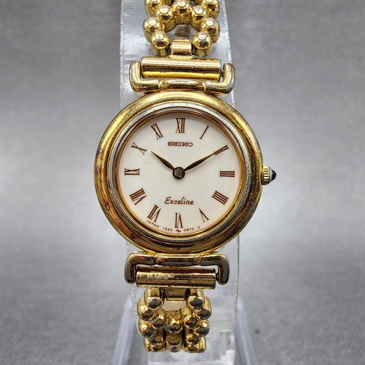 Seiko Exceline Watch Women 21mm White Dial Gold Tone 1220-0080 New