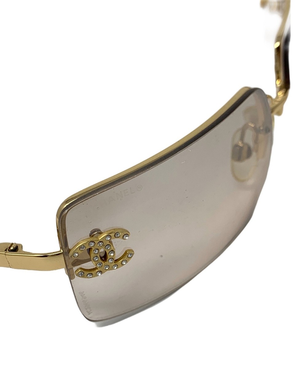 CHANEL CoCo Mark Rhinestones Sunglasses Eyewear Shades Gold Black