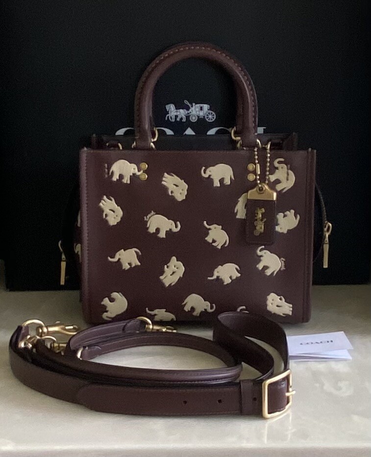 COACH FOREVER DARK TEAK LEATHER ROGUE 25 WITH ELEPHANT PRINT | eBay