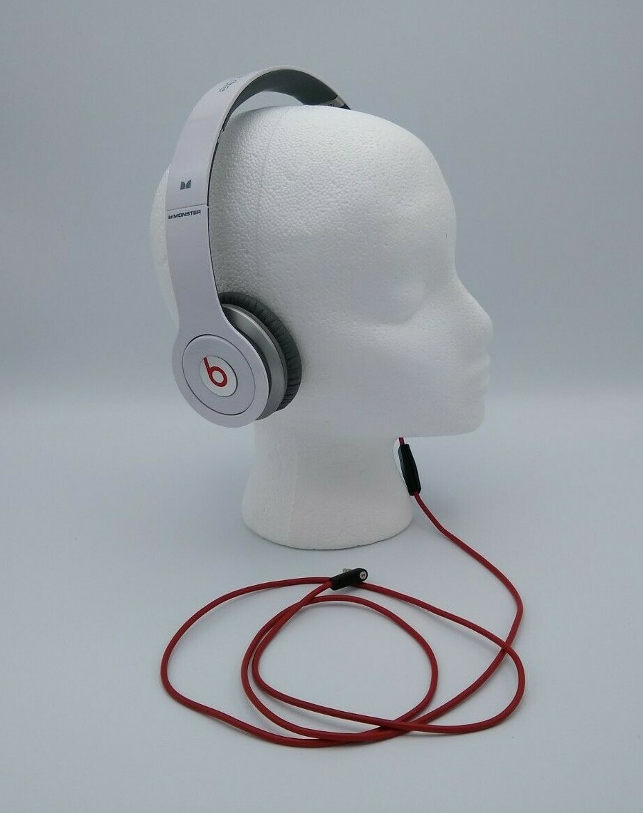 Beats Solo HD Monster Headphones Dr. Dre Wired White Red Cord