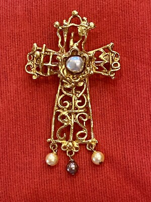 AUTHENTIC VINTAGE CHRISTIAN LACROIX CROSS BROOCH | eBay