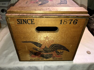 Vintage ANHEUSER BUSCH Budweiser Beer Wooden Box Crate w/ Hinged
