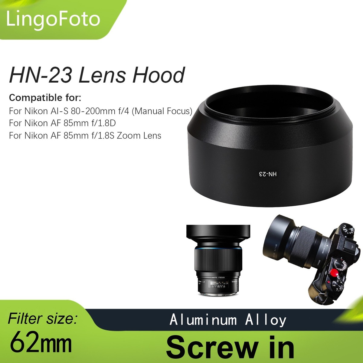 HN23 Screw-In Lens Hood for Nikon Nikkor AF 85mm f/1.8D / AI-S 80