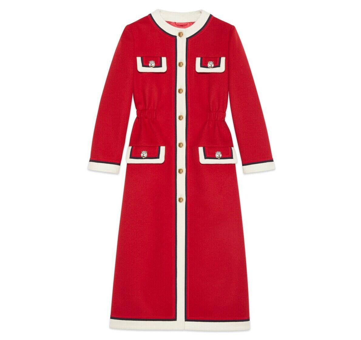 GUCCI Red White Blue Trim Wool & Contrast Coat Jacket US6, IT42 | eBay