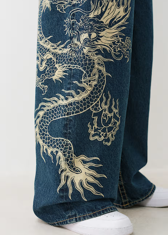 True Religion - MIKEY BIG T BAGGY AF FLAP DRAGON 32IN - Dark Blue