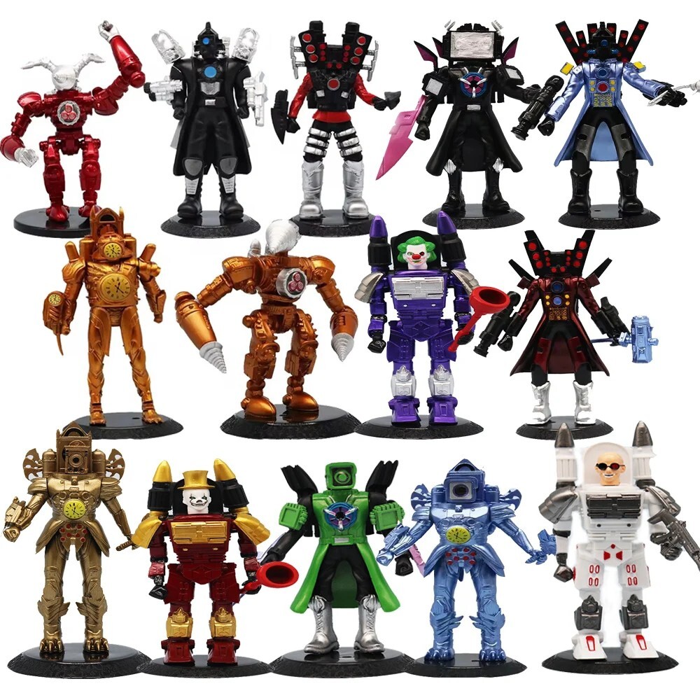 Skibidi Toilet Gold Titans Clock Drill Man Figures Cameraman