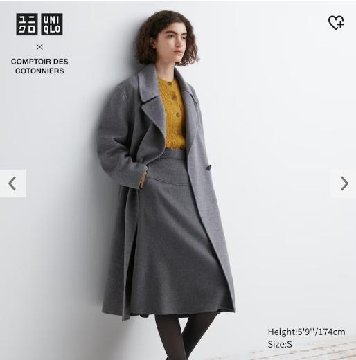 NWT UNIQLO X COMPTOIR DES COTTONIERS DOUBLE FACE WRAP COAT GRAY